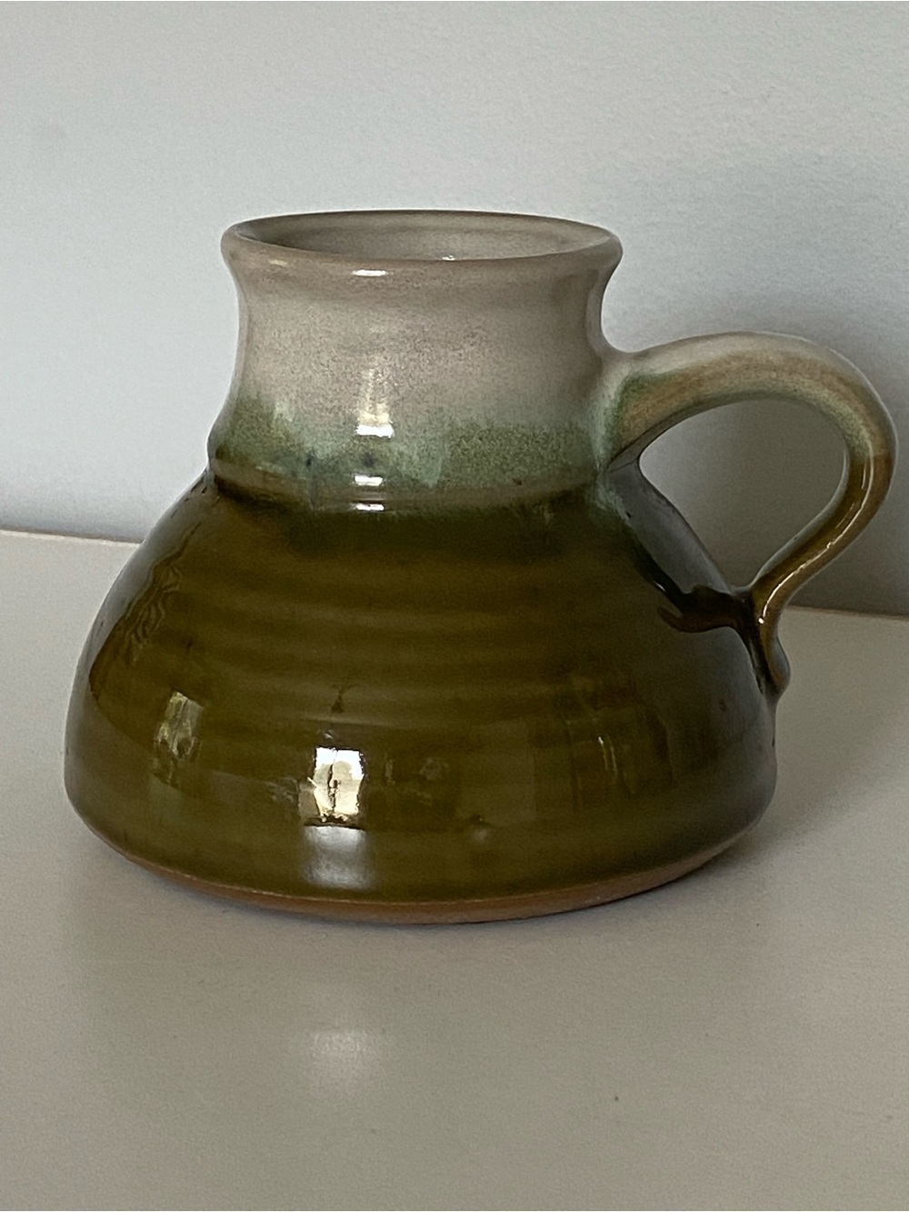 Wide Bottom Mug Glazed Pottery Travel NonSlip Coffee Vintage Retro Green Boating